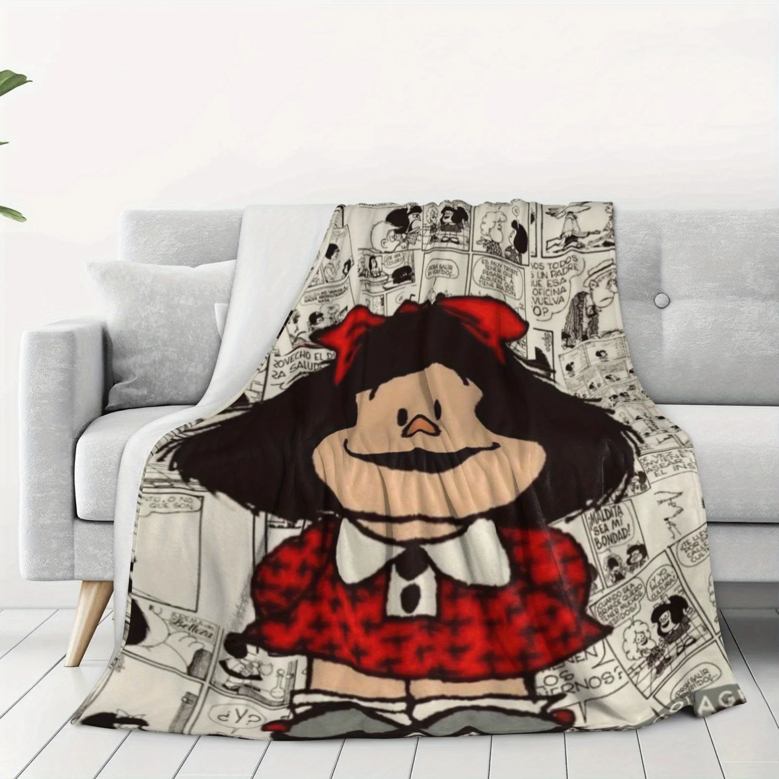 Mafalda Digital Printed Soft & Skin-friendly Flannel Throw Blanket, Mixed Colors, Contemporary Style