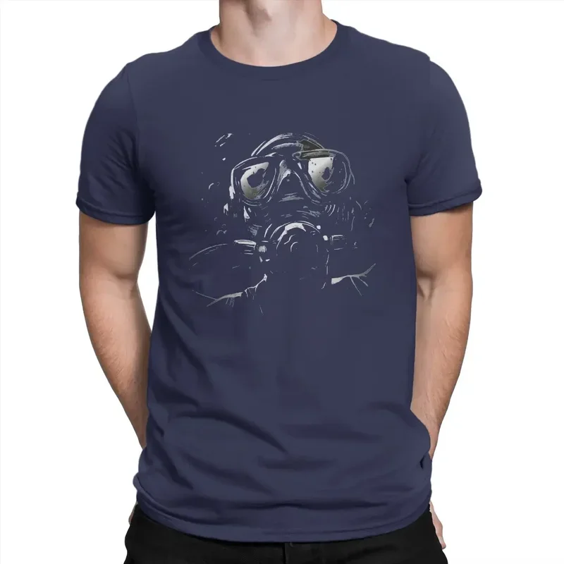 T-shirts 100% cotton printed realistic face men's T shirt scuba skull dive diver casual tee tops short sleeve round neck anime