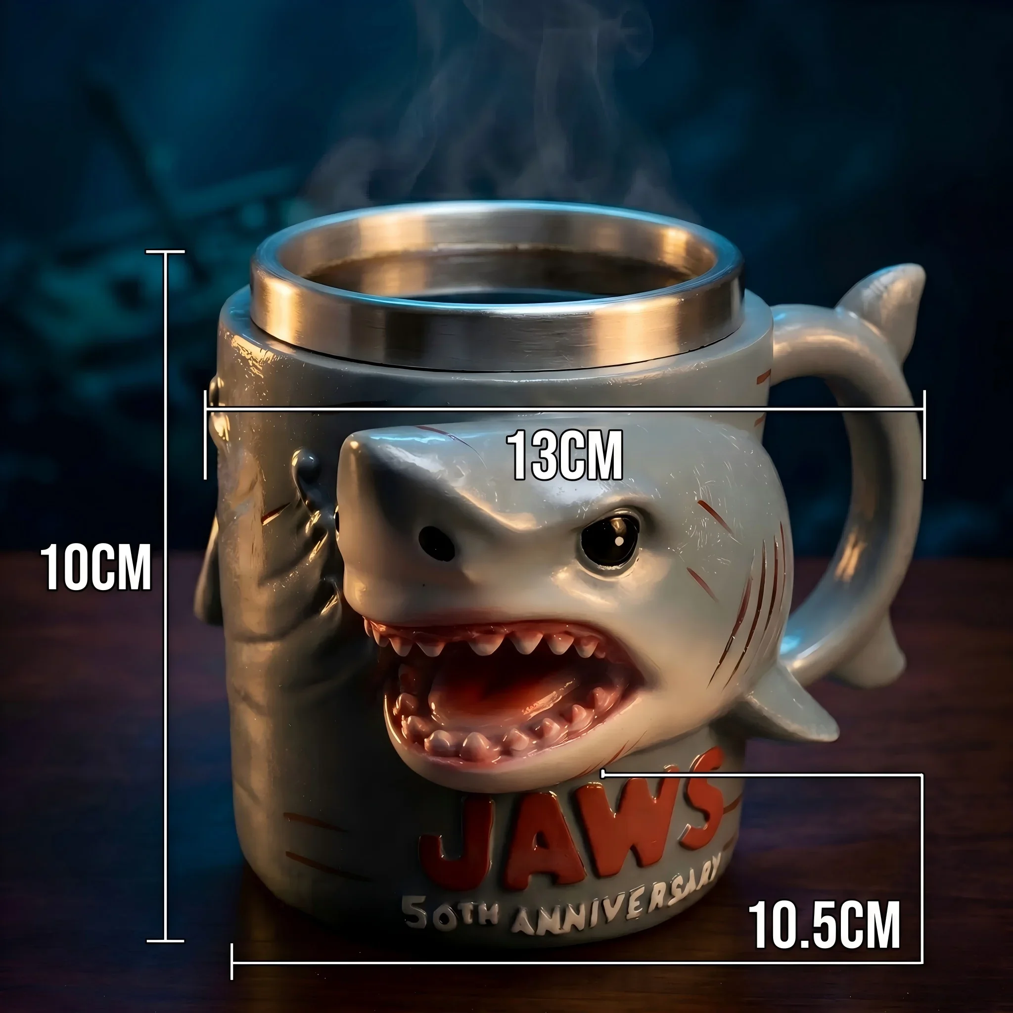 Jaws 50th Anniversary 3D Shark Mug Creative Ceramic Coffee Cup Unique Movie Collector Gift Home Office Decoration -Limited