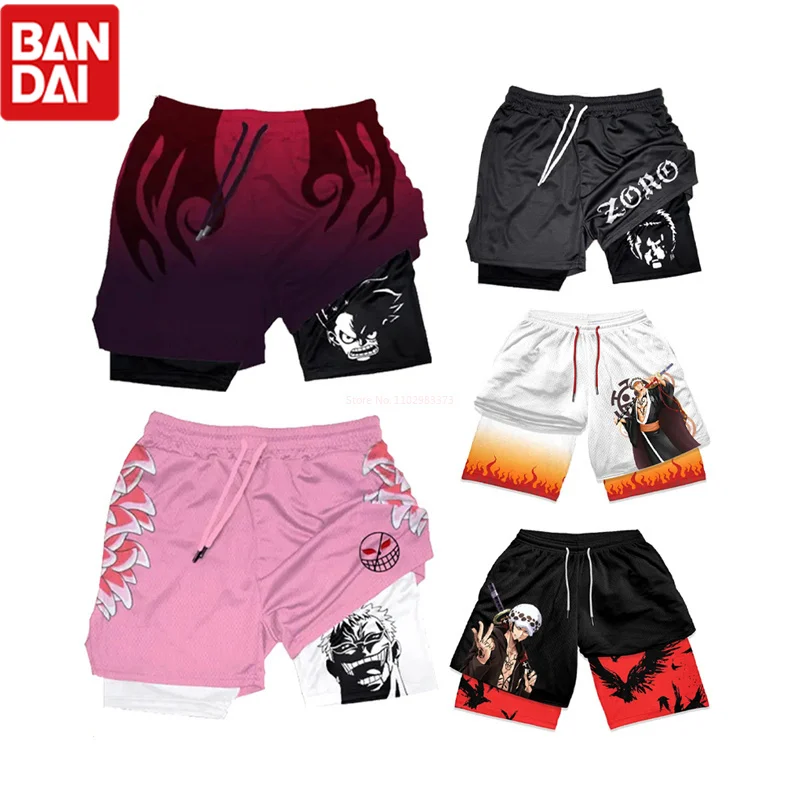 One Piece Anime Gym Shorts Men Women Summer Print Luffy Doflamingo Fitness Running Workout Mesh Quick Dry Sports Shorts Gift