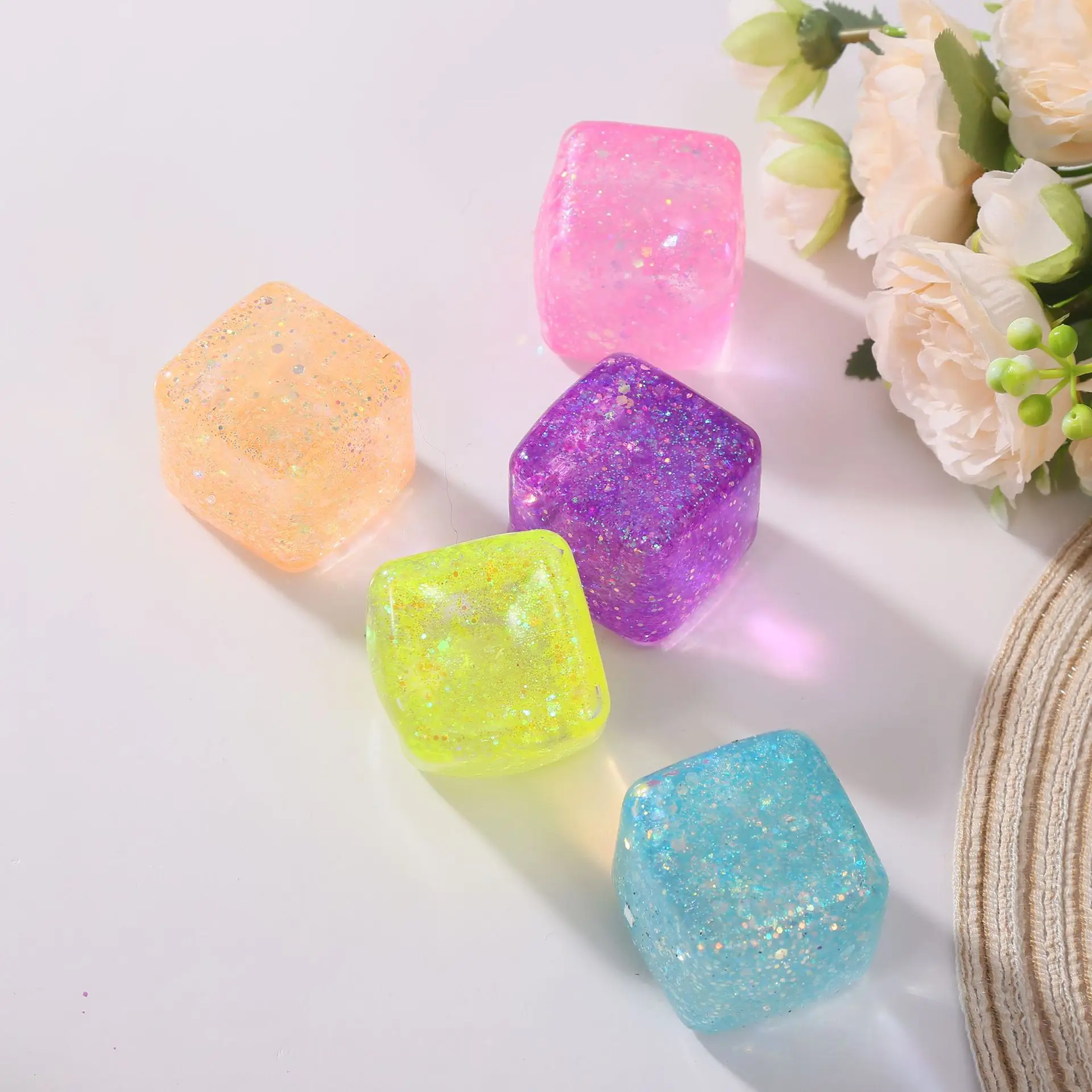 Maltose Cube Stress Squeeze Toy Ice Cubes Anti Stress Slow Rebound Polar Light Colorful Squeeze TPR  Adult Stress Relieving Toys