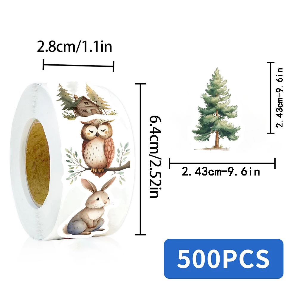 500Pcs/Roll Cute Cartoon Forest Animals Sticker Hedgehog Deer Print Notebook Living Room Motorcycle Guitar Phone Stickers