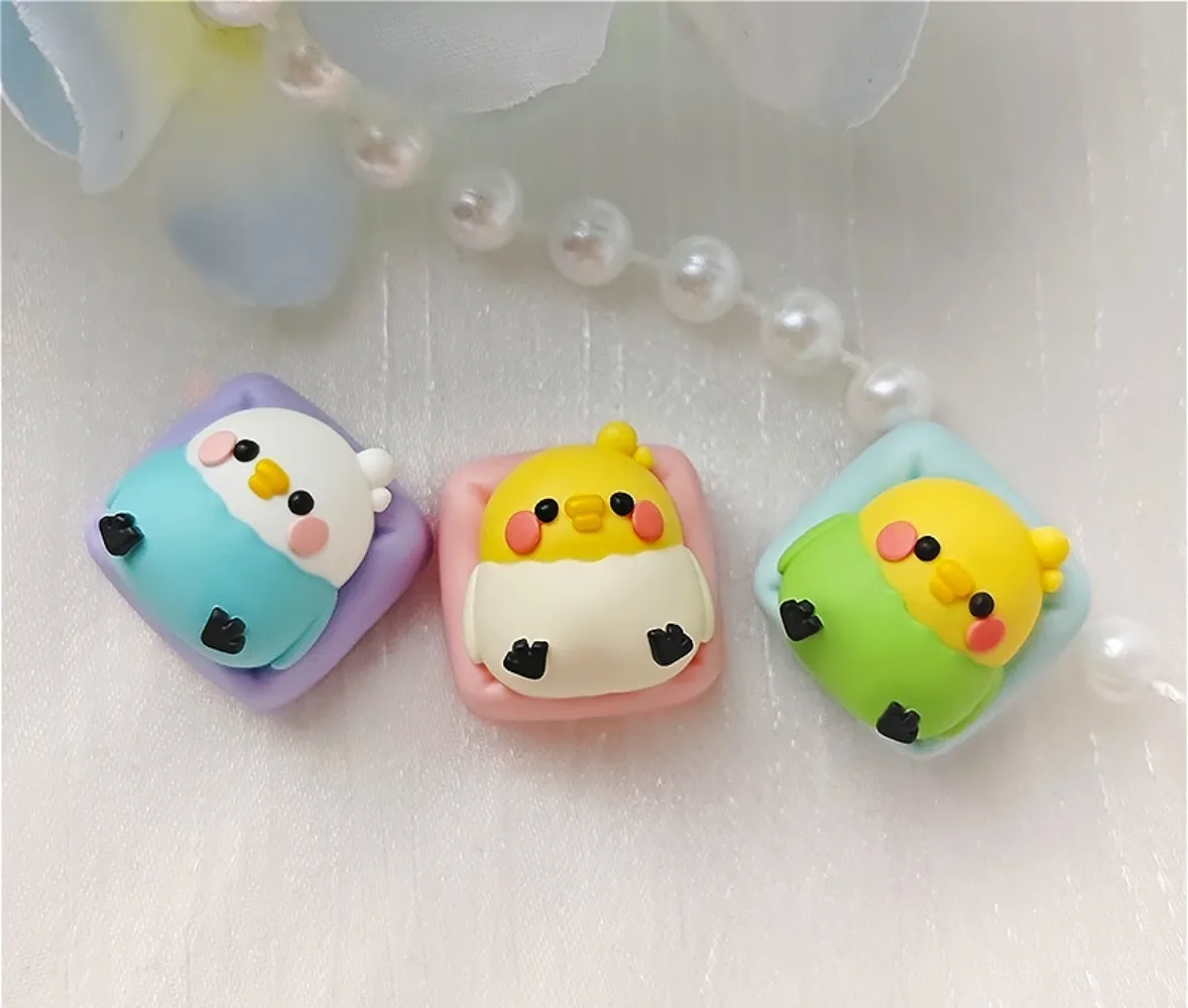 

Симпатичный колпачок Budgie, колпачок ручной работы из смолы Artisan для механической клавиатуры, блестящий, совместимый с переключателями MX