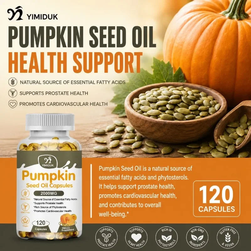 Pumpkin Seed Oil Supplement, with 1000mg Concentrate & Gelatin, Support Vascular Health & Overall Wellness