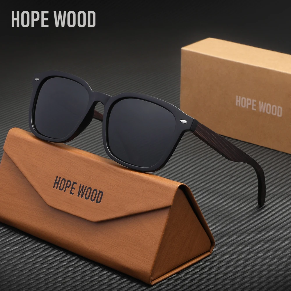 HOPEWOOD Kacamata Hitam Kayu Klasik Bermerek Kacamata Fashion UV400 Terpolarisasi untuk Pria Wanita Kacamata Kasual Berkendara