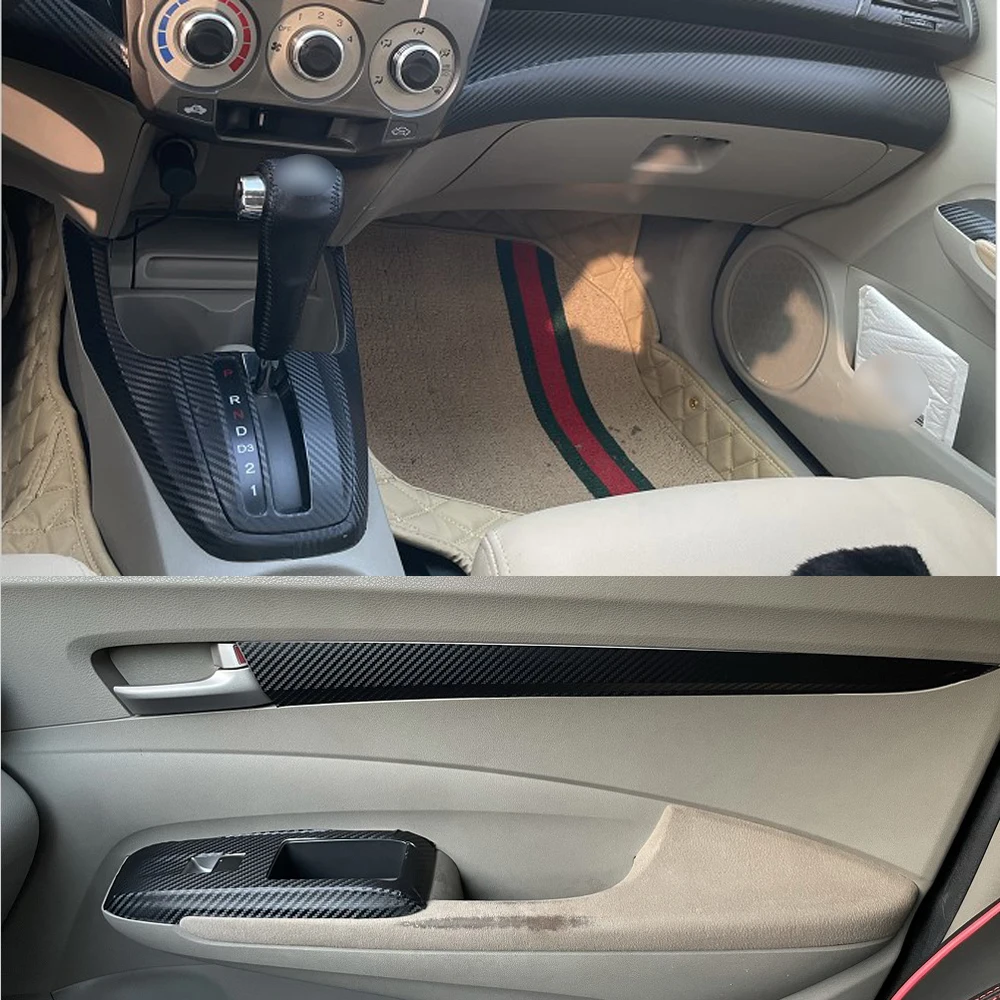 

Наклейки из углеродного волокна для центральной панели управления и дверных ручек Honda City 2008-2014, аксессуары для стайлинга автомобиля