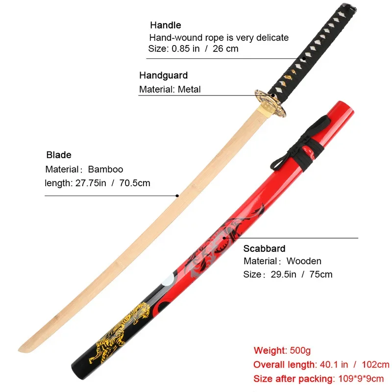 New In 2024 All-Wood Samurai Sword Role-Playing Collection Anime Sword Bamboo Wood Toy Sword