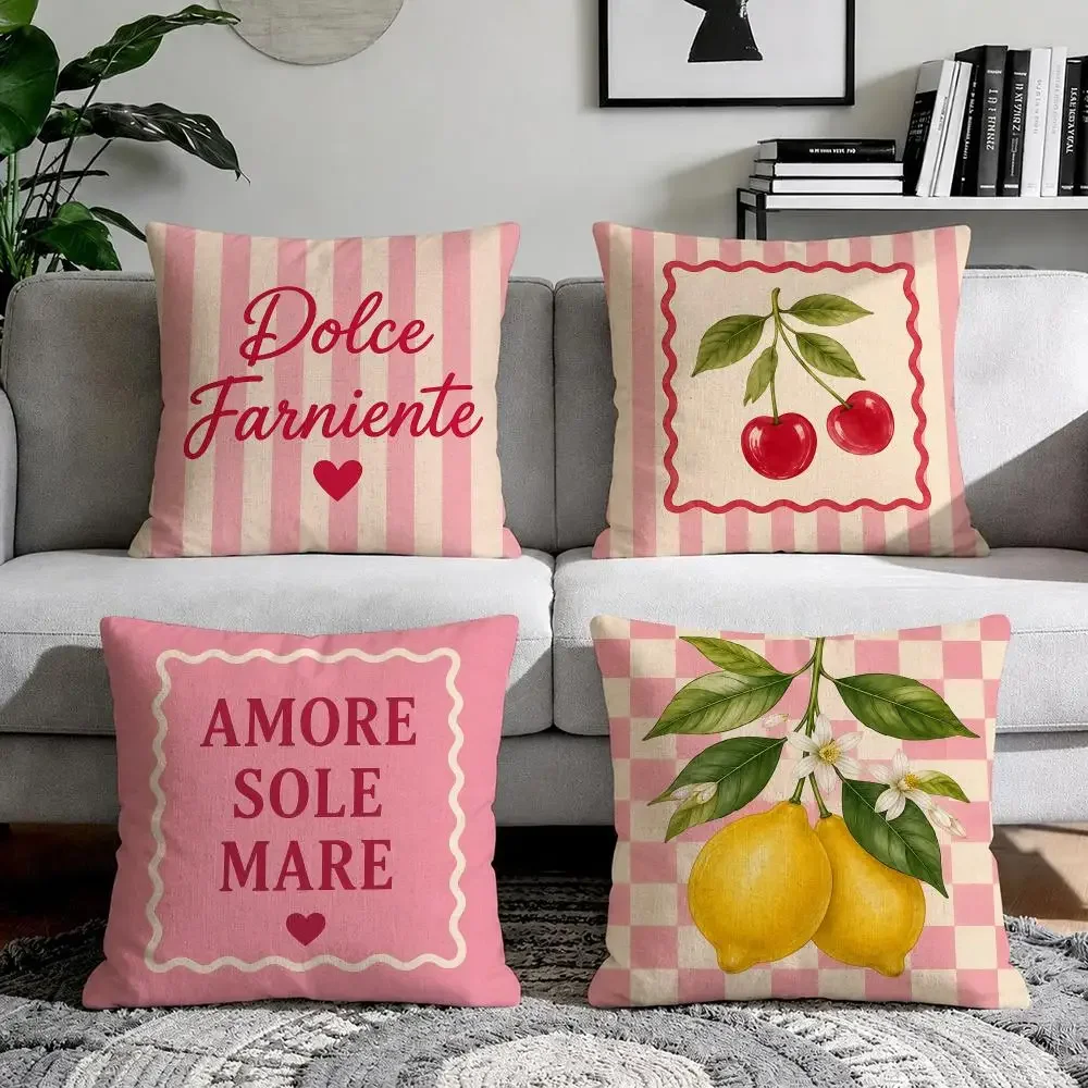Italian vintage girlish style Cushion Cover Natural Breathable Durable Linen Printed Decor Pillow Case Sofa Bedroom