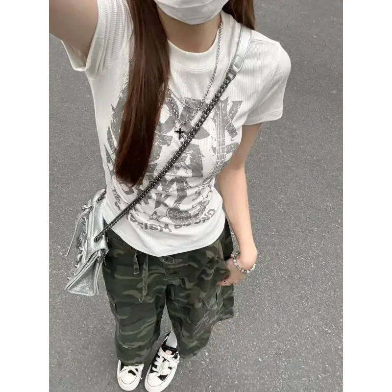 Letters Print Gothic Kpop T-shirts Women Tops Vintage Y2K Fashion Tees Shirts Streetwear Rock Cheap Clothes Woman Pink Tshirts