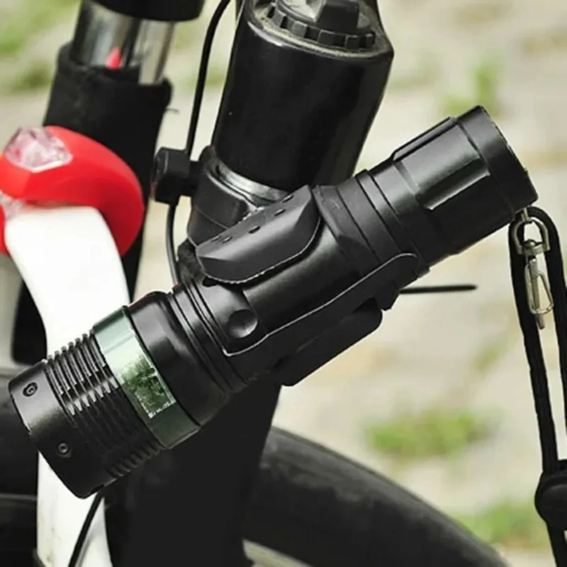 Bicycle Front Light Bracket Flashlight Holder Cycling Bike Light Torch Clip Mount 360 Degree Rotation with Antiskid Rubber Stand
