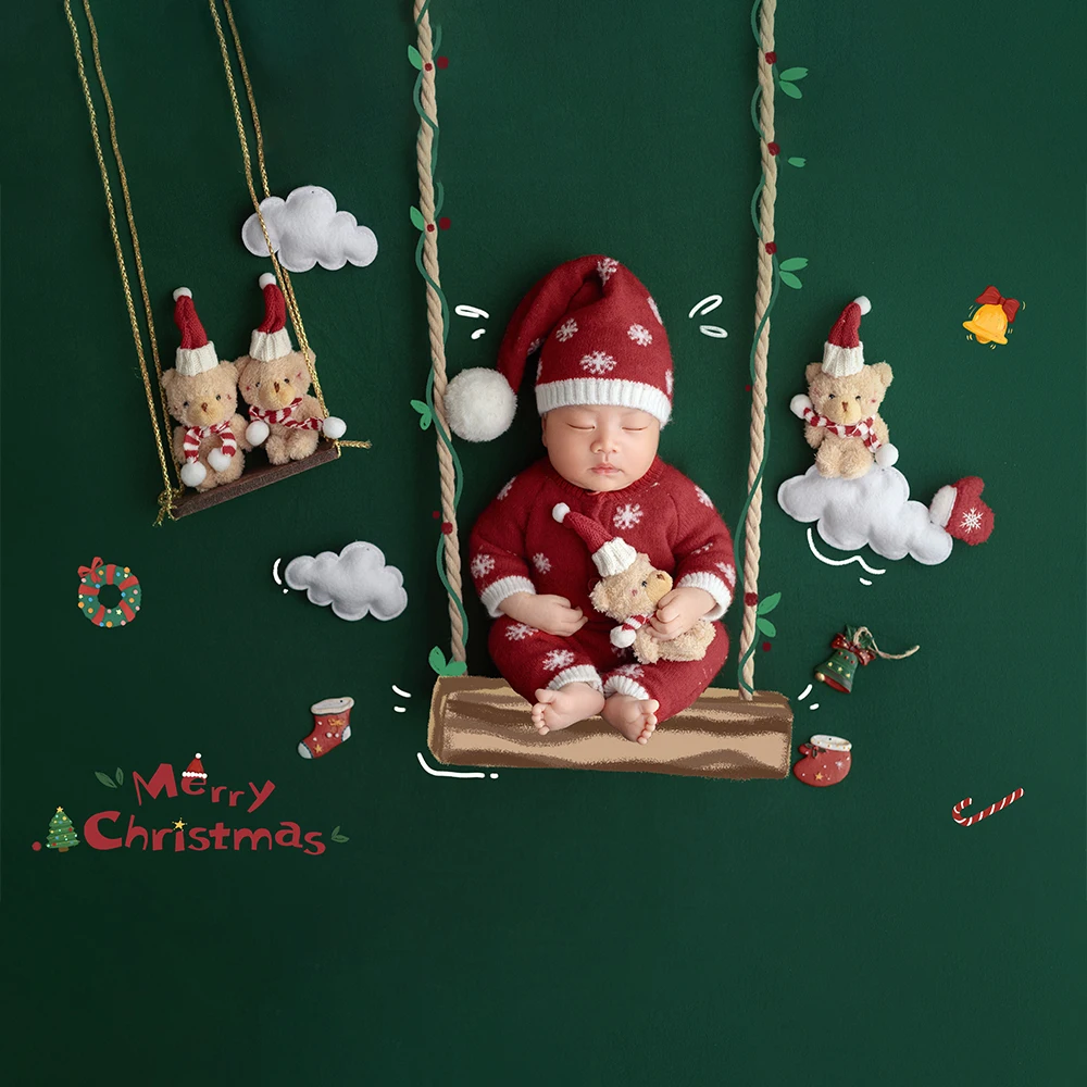 الوليد عيد الميلاد التصوير الدعائم مجموعة متماسكة الأحمر ندفة الثلج الطفل صور زي صغير الدببة الضخمة عطلة ديكور للتصوير في الاستوديو