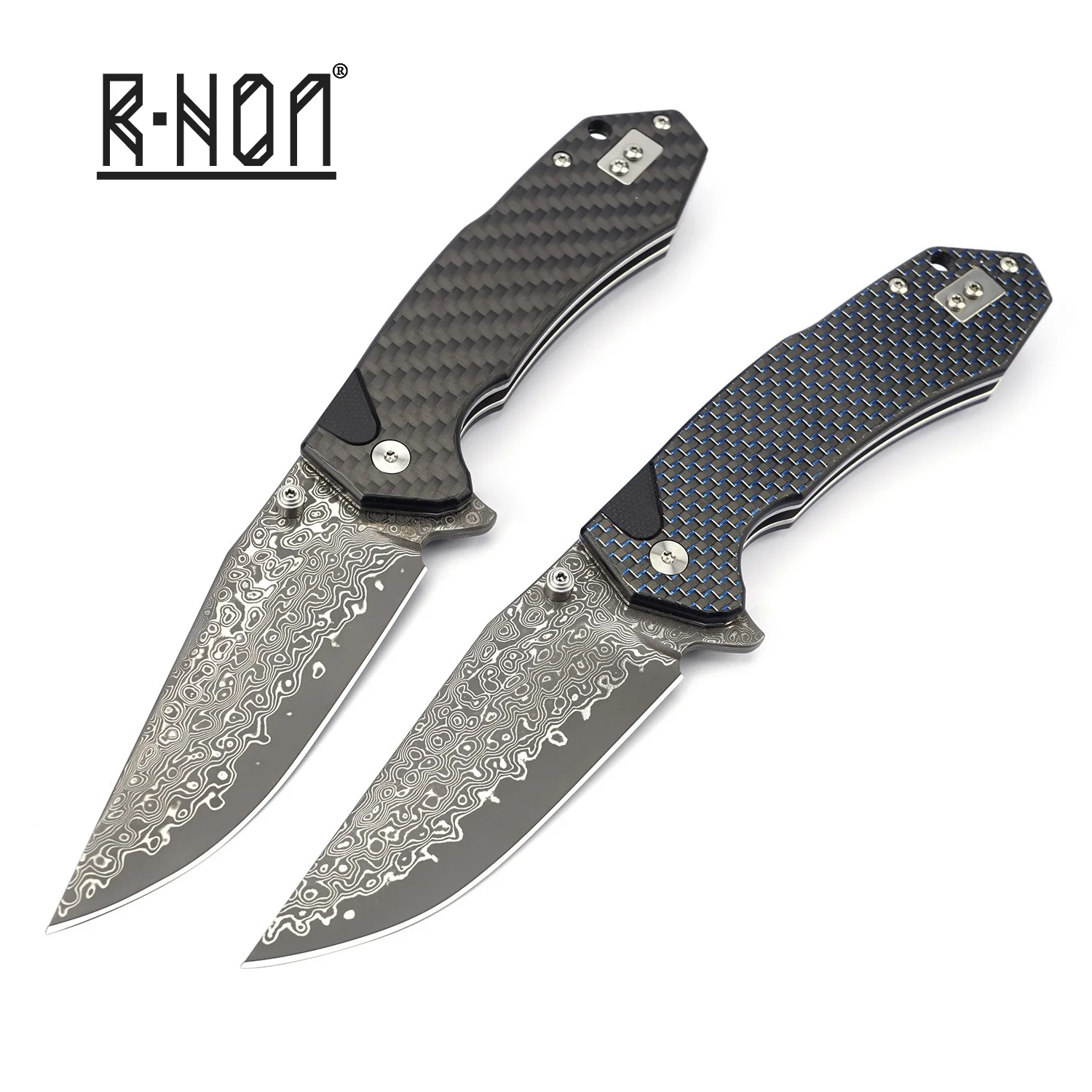 

RHON 3.5inch Pocket Knife VG10 Damascus Steel Sharp Blade Outdoor Camping Wood Slicing Folding Knives G10 Carbon Firber Handle