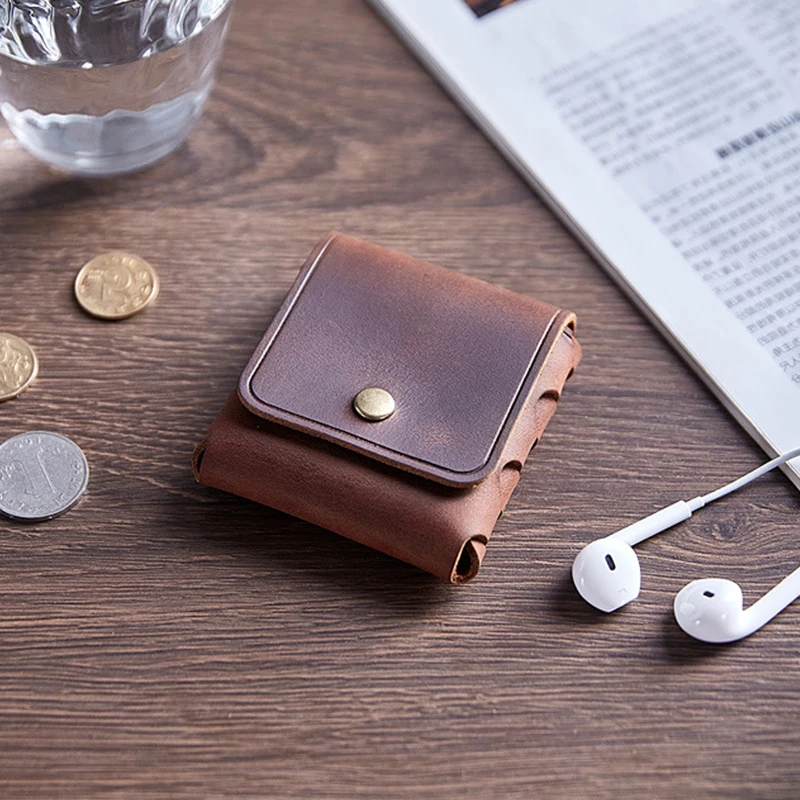 Porte-monnaie en cuir véritable pour hommes et femmes, 100%, petit sac d'argent Vintage en cuir de vache, étui pour écouteurs, pochette de changement Mini porte-monnaie Vintage Original en cuir pour hommes et femmes