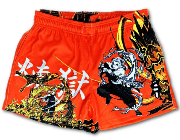Adult and Children's Demon Slayer Brother Sports Shorts, Breathable Quick-dry 3D Printed Red Flame Explosion Shorts