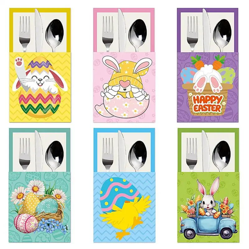 

Bunny Utensil Cutlery Holder 6 Pieces Easter Utensil Holder Easter Tableware Holder Paper Silverware Sleeves Silverware