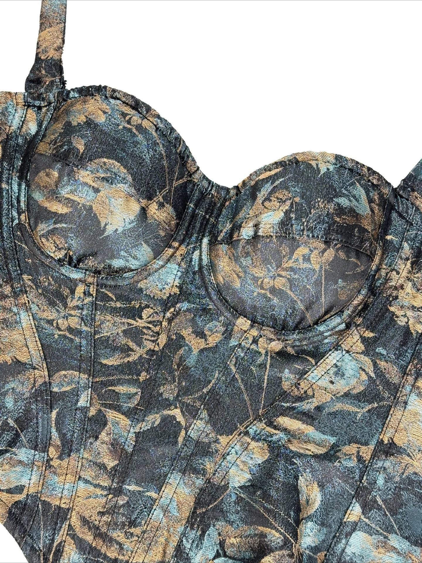 SsTss Haut bustier vintage imprimé floral pour femme, bretelles réglables, sans manches, corset slim désossé, gilet court Y2K