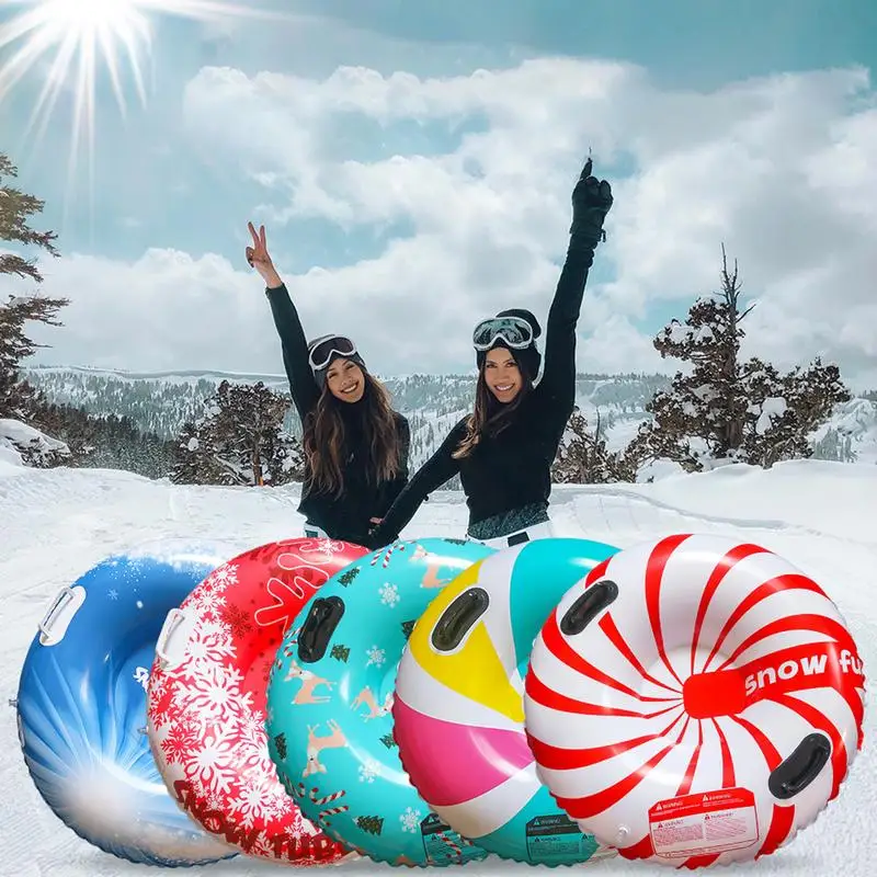 Inflatable Ski Lap Sledding Tube Snow Tubes for Kids Inflatable Sled for Sledding with 2 Handles Foldable Snow Sled for kids