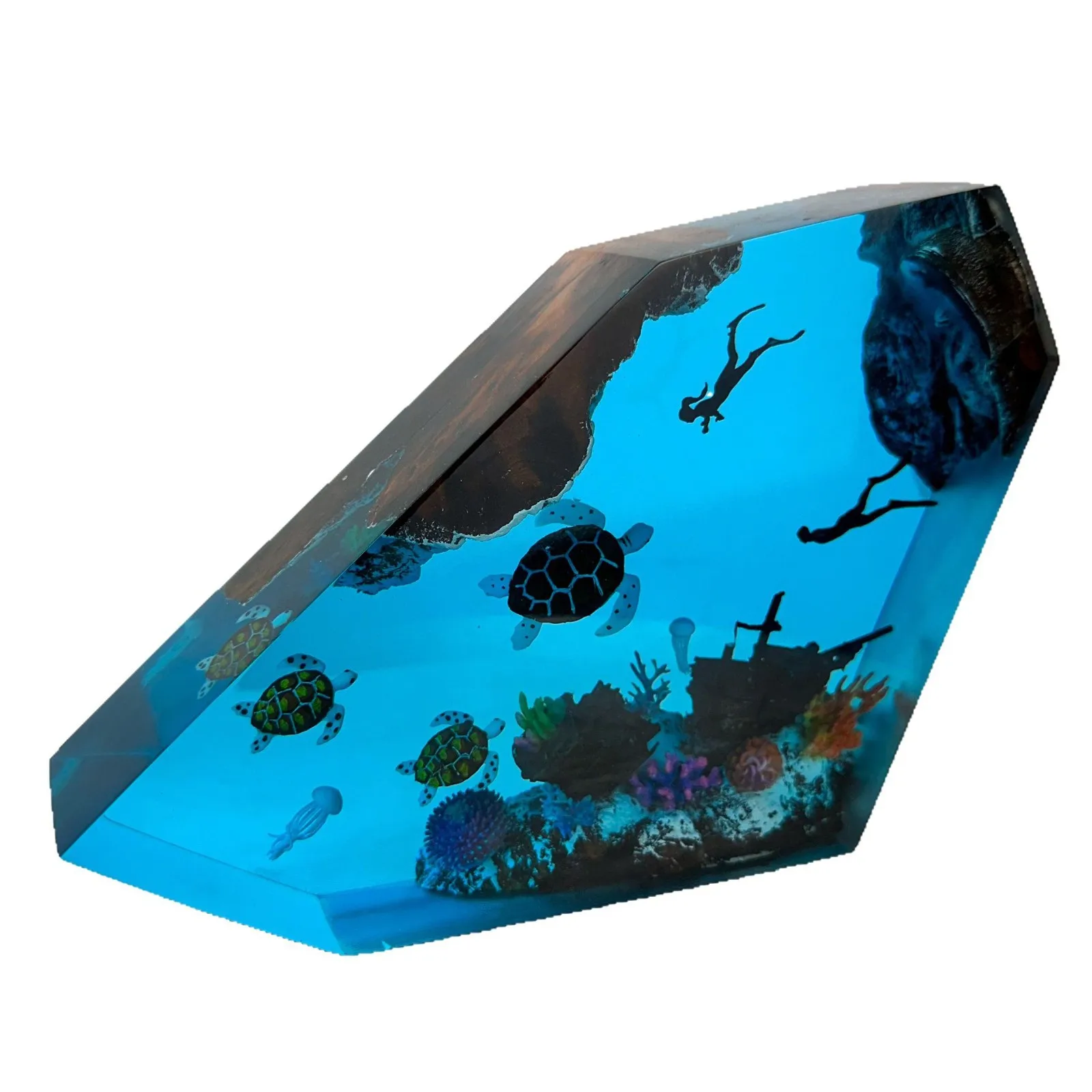 NEW Creative Three Sea Turtle Diver Theme Resin Lamp Adventure Underwater World Home Ornament Birthday Gift