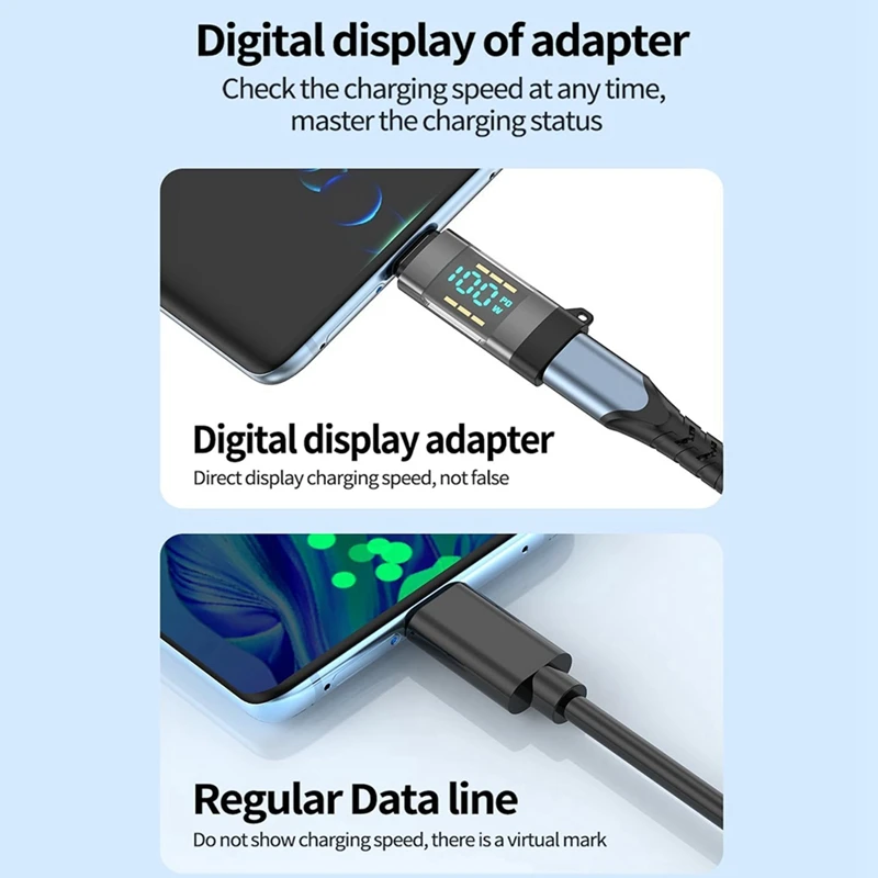 USB C Adapter 100W USB-C Male To Female Extension Adapter +Digital Display For Type C Device