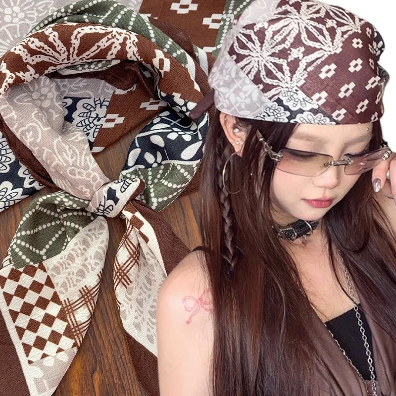 Nueva Bandana bohemia para mujer, pañuelo Vintage con estampado Floral, pañuelo cuadrado Funky de algodón, gorros de estilo americano para chicas calientes, gorros de Hip Hop