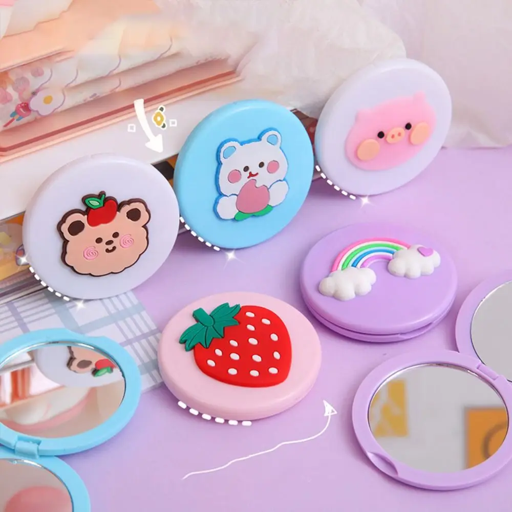 Durable Cute Cartoon Folding Makeup Mirror Round Creative Double-sided Mirror Flip Cover Handheld Mini Mirror Student Dormitory