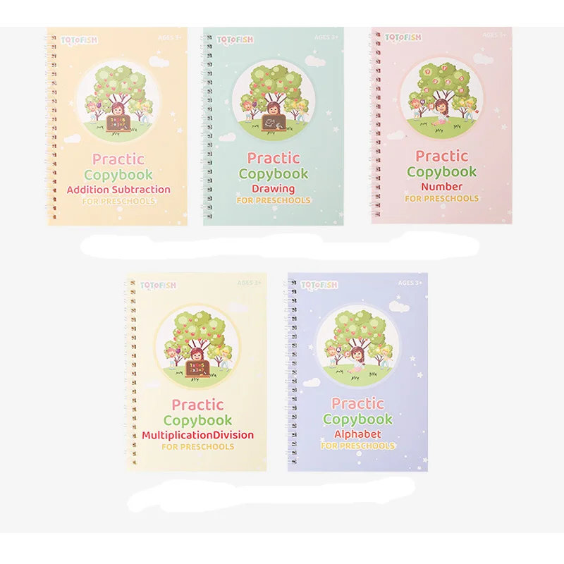 5pcs Magic Practice Copybook Pen Preschools Kids Calligraphy English Verison Free Wiping Children Reusable Writing Book