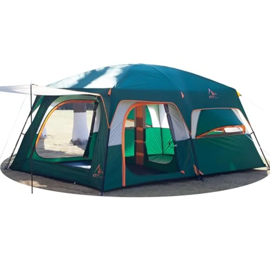 

Extra Large Tent 12-14 Person Family Cabin Tents 2 Bay Windows 2 Rooms 3 Doors 3 Windows with Mesh Waterproof Straight Wall Dou