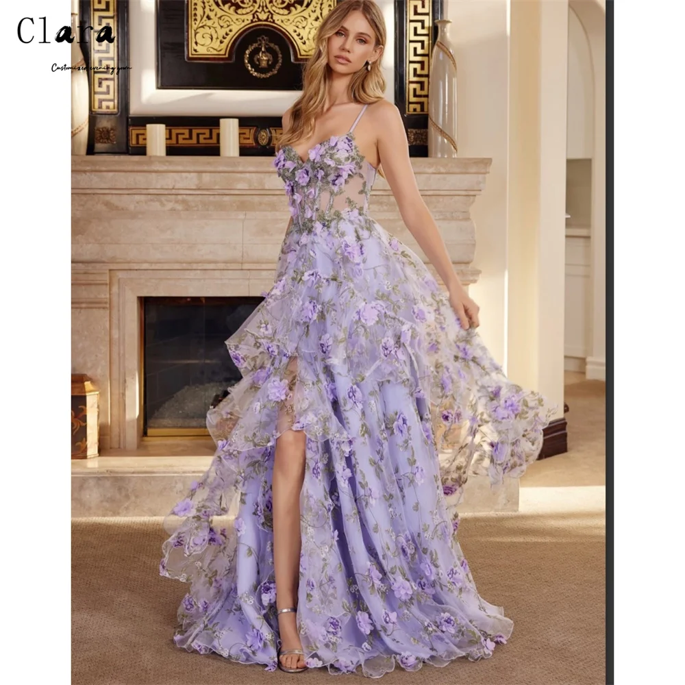 

Clara Custom Flower A-line Spaghetti Straps Side Slits Elegant Party Dress for Women Luxury Women's Prom Dress 2026 Evening Gown