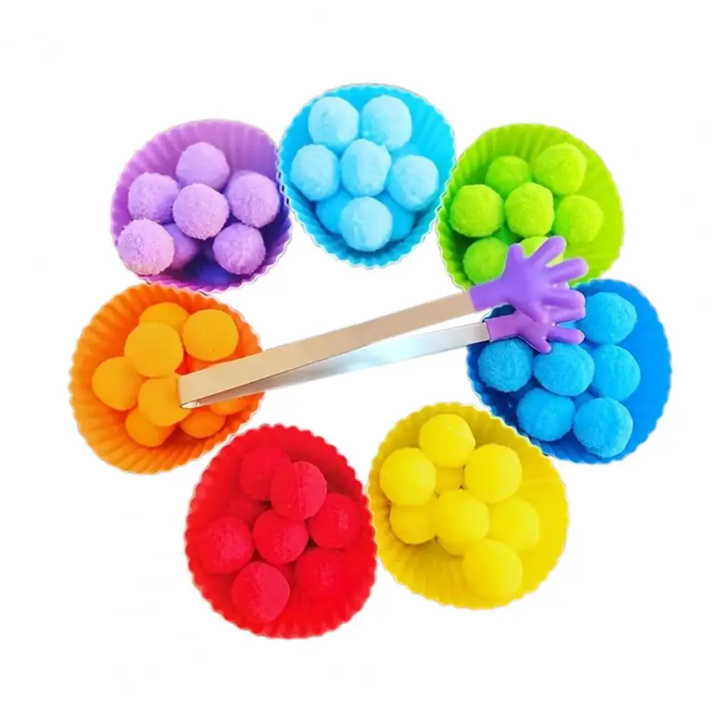 Color Matching Toy Set Educational Color Sorting Toy Set for Kids with 78 Pieces 7 Bowls 70 Pompoms for Toddlers for Boys