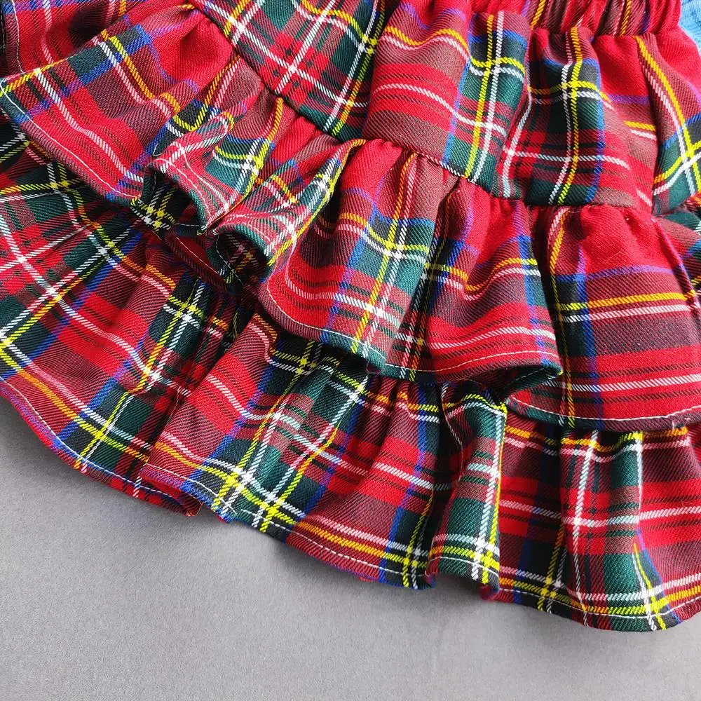 Plaid Ruffled Kids Baby Girls Cake Skirts Princess Ball Gown Pleated Tutu Skirts for Summer Autumn Children\'s Short Skirt