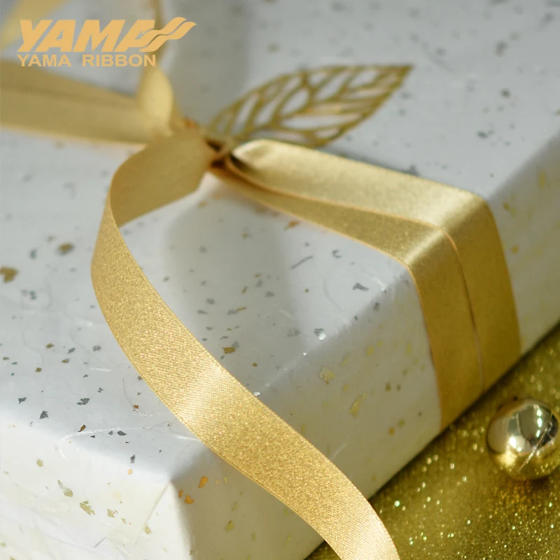 YAMA-Gold Purl Satin Ribbon, Ribbon for Crafts, Wedding Party Gift, Flower DIY Decoration, 10Yards/Roll, 16mm, 5/8\