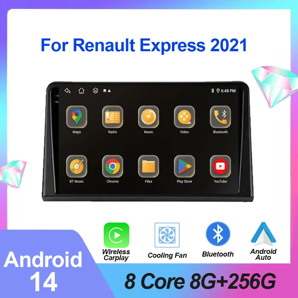 

Автомагнитола для Renault Express 2021, Android 14, мультимедийный видеоплеер, навигация, стерео, GPS, Авторадио, Carplay, IPS, без DVD