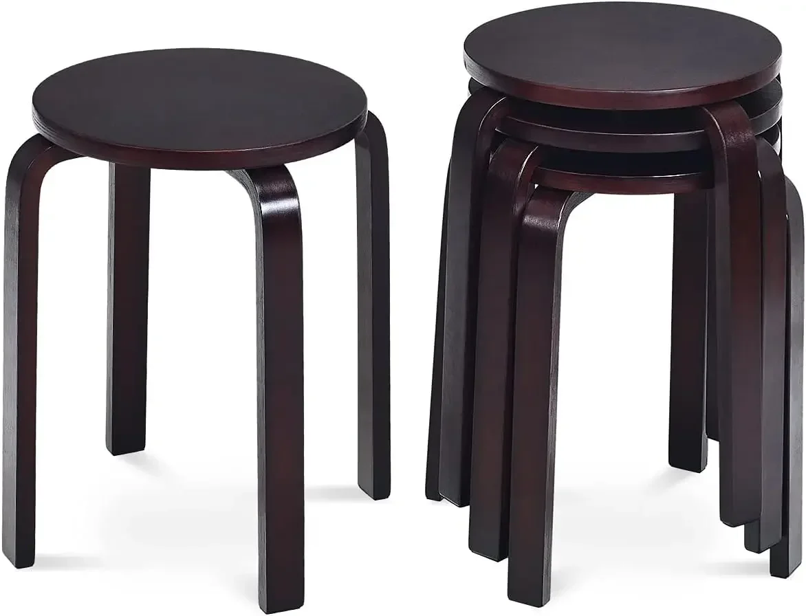

Set of 4 Bar Stools, Stackable Wood Dining Stools with Round Top, 18-inch Bentwood Backless Stools Set for Kitchen Home