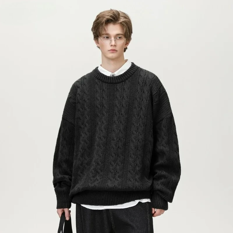Men's Tide Brand Series Solid Color Twist Design Turtleneck Sweater Autumn and Winter Couples Loose Knit Sweater Thick Sweater
