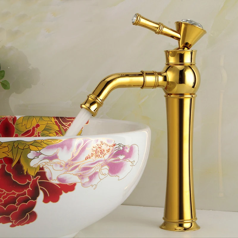 

European Style Gold Basin Faucet bathroom sink Faucets Rotate All Copper Tap With Drill Full Copper Washbasin Tap golden