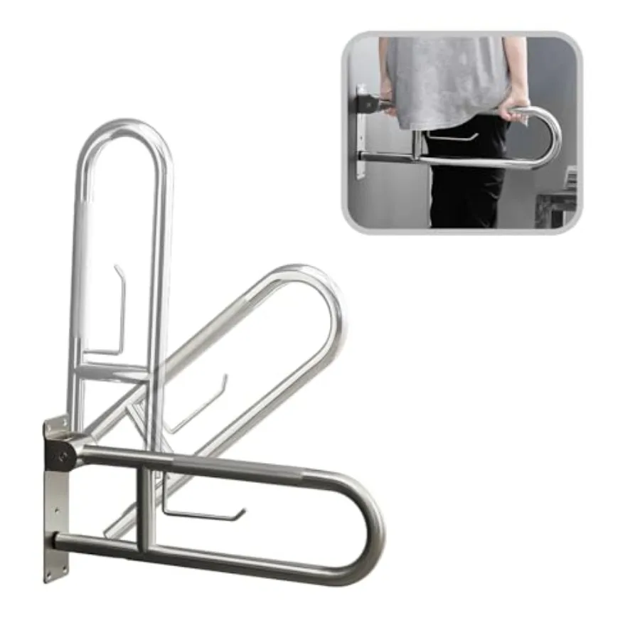 

23,5-дюймовая складная поручень для туалета с держателем для бумаги, рифленая, противоскользящая, из нержавеющей стали, матовый никель, для пожилых людей