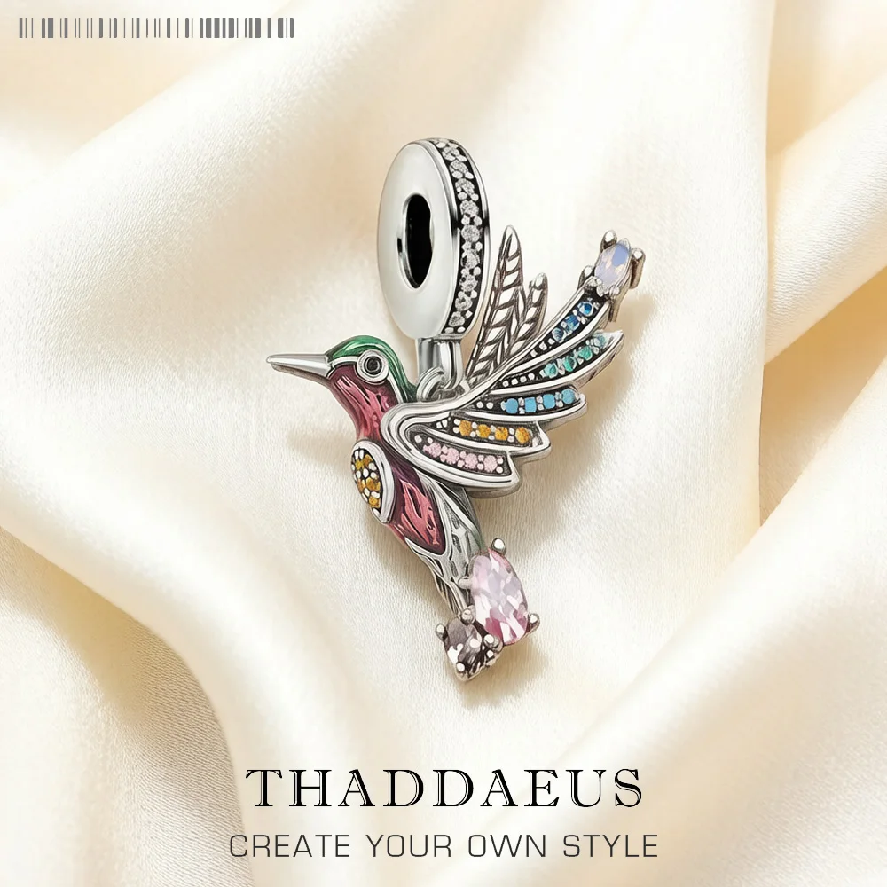 Bunter Kolibri-Charm-Anhänger aus 925er-Sterlingsilber, baumelnd, für Damen, Sommer, edler Schmuck