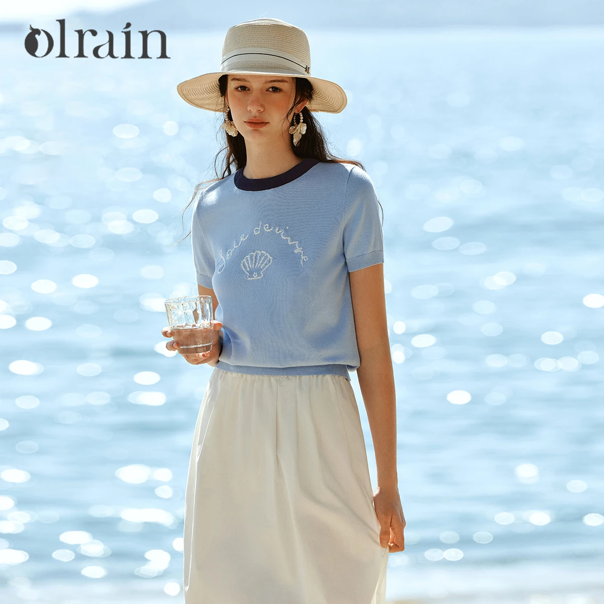 

Женский вязаный пуловер OLrain с коротким рукавом, жаккардовым узором в виде букв, контрастной вышивкой и ребристым круглым вырезом, повседневный топ O58XZ98822