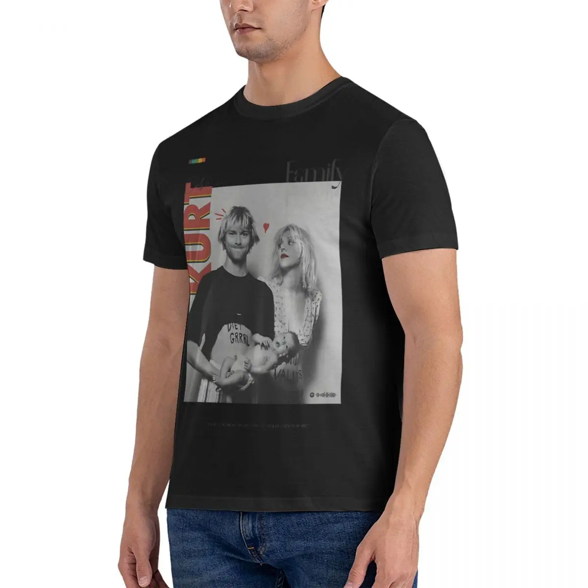 Men's Family Poster, Minimalist T Shirts K-Kurt Singer Cobain Cotton Tops Awesome Short Sleeve Round Collar Tee Shirt Gift Idea