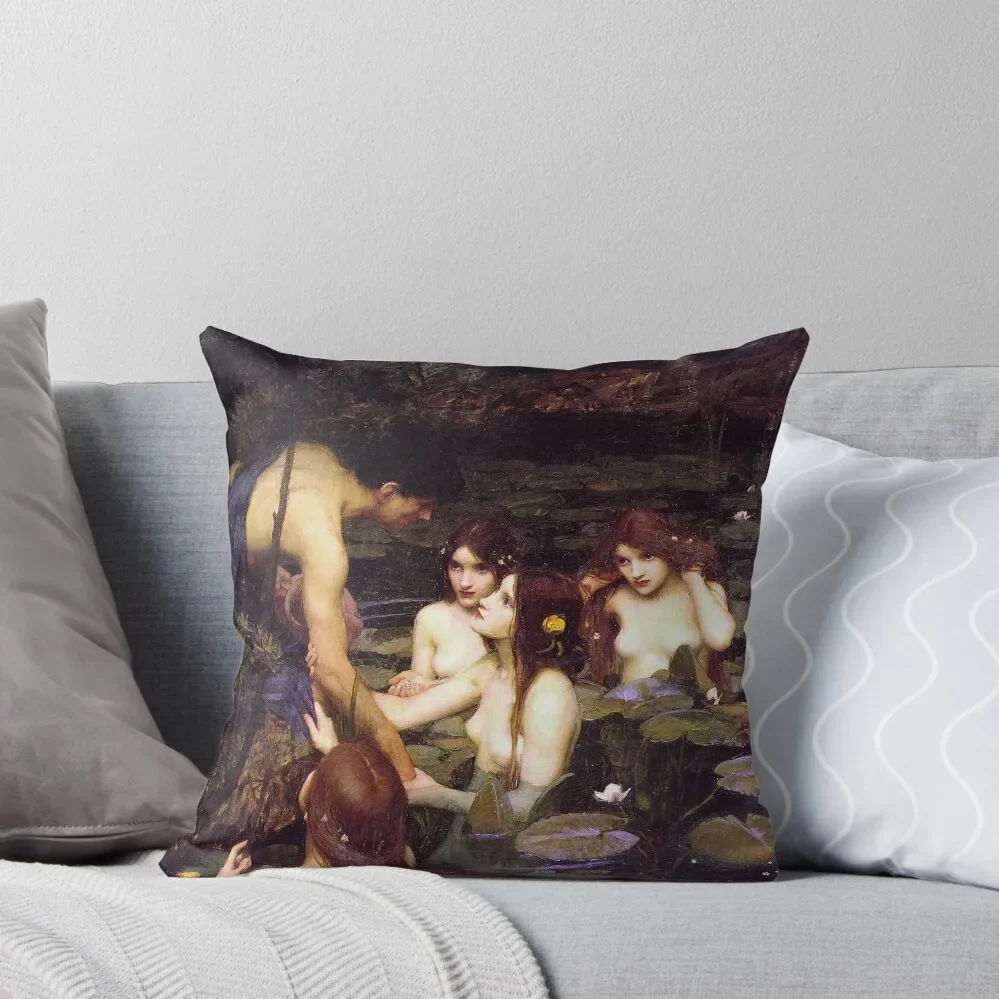 Vintage John William Waterhouse - Hylas and the Nymphs 1896 Fine Art Throw Pillow Pillows Aesthetic Plaid Sofa pillow