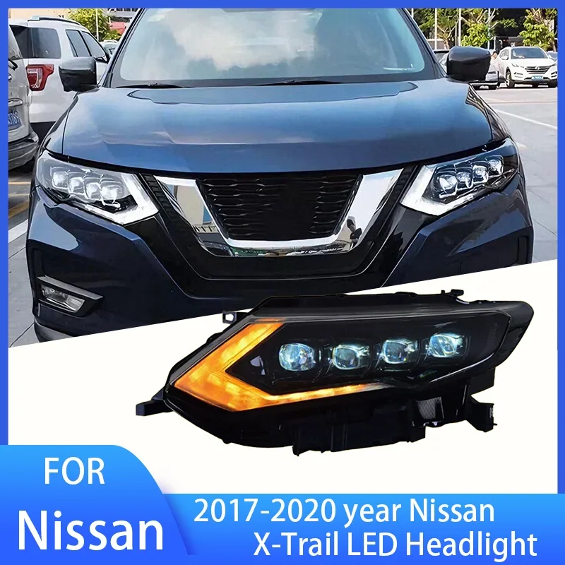 Pop 2 PCS Head For Nissan X-Trail LED Headlight 2017-2020 Headlights X-Trail DRL Turn Signal High Beam Angel Eye Projector Lens