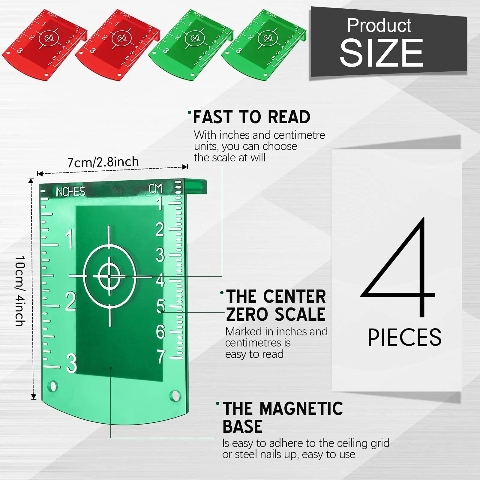 2Pcs Laser Level Target Board Red/Green Line Beam Distance Plate Inch/cm Leveling Board Tool Hanging On Wall & Floor