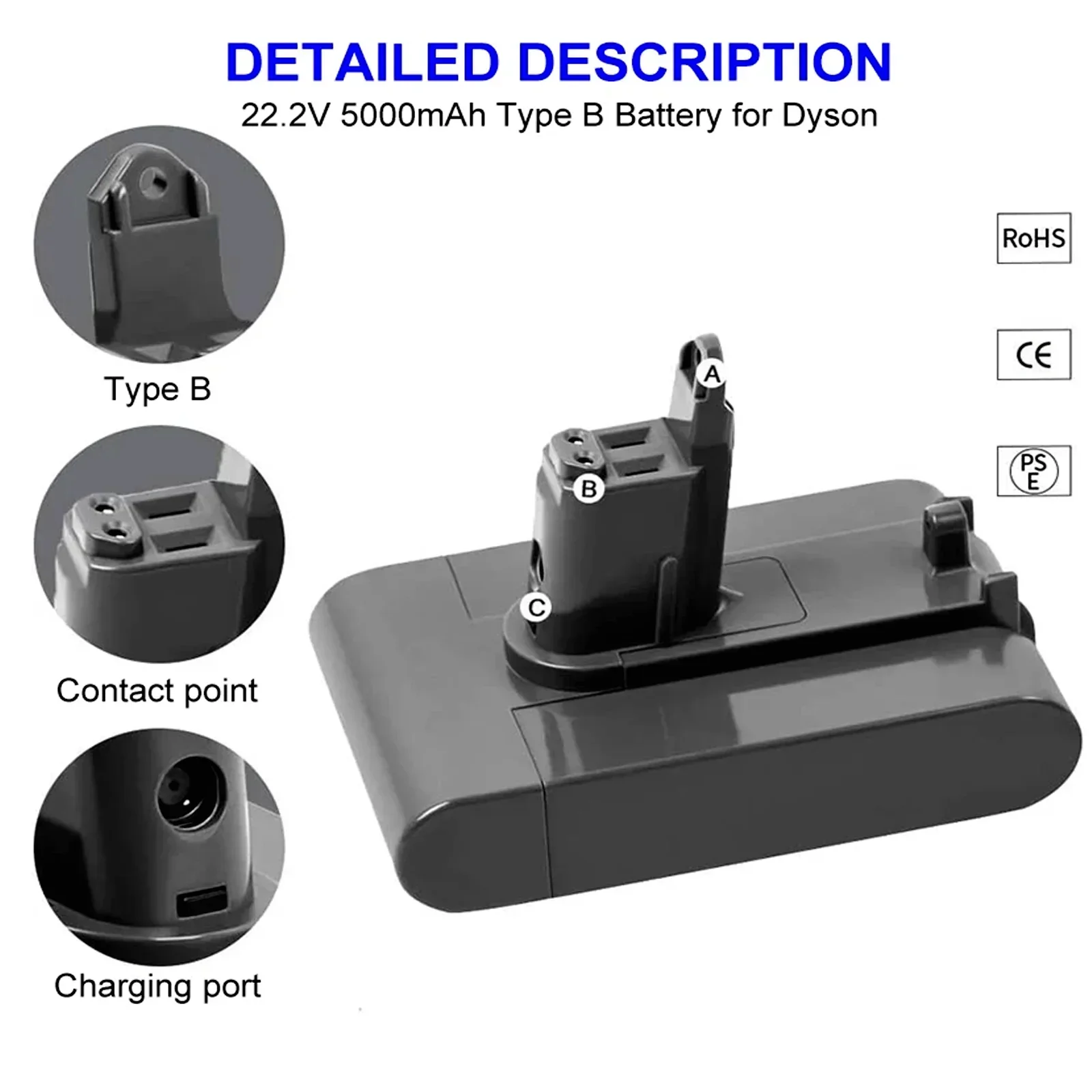 

22.2V 6800MAh Li-ion Vacuum Battery for Dyson DC35, DC45 DC31, DC34, DC44, DC31 Animal, ( Only Fit Type B )
