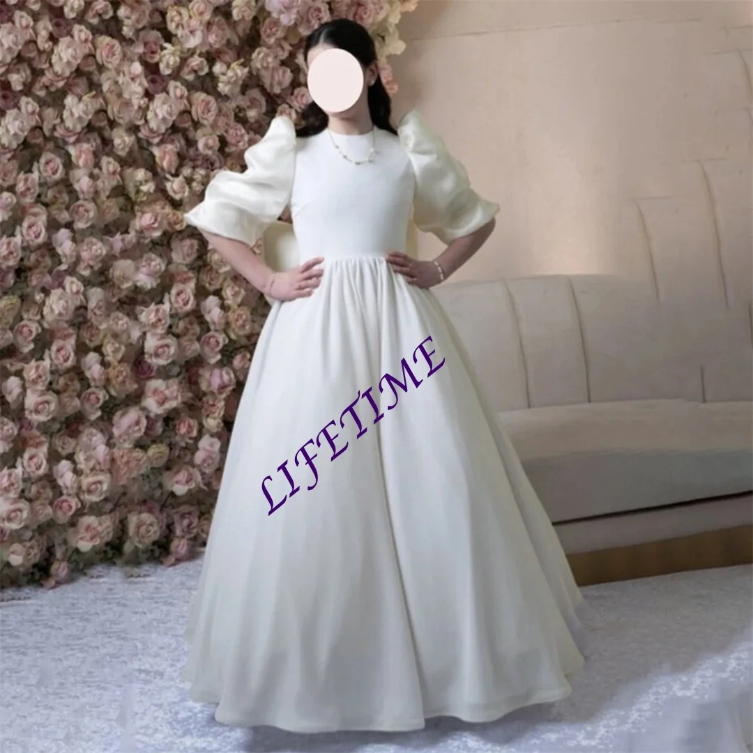 تخصيص أسلوب بسيط أنيق ألف خط القوس فستان التواصل الأول طول الأرض كلاسيكي طويل الكرة زهرة فتاة ثوب مخصص جديد #2