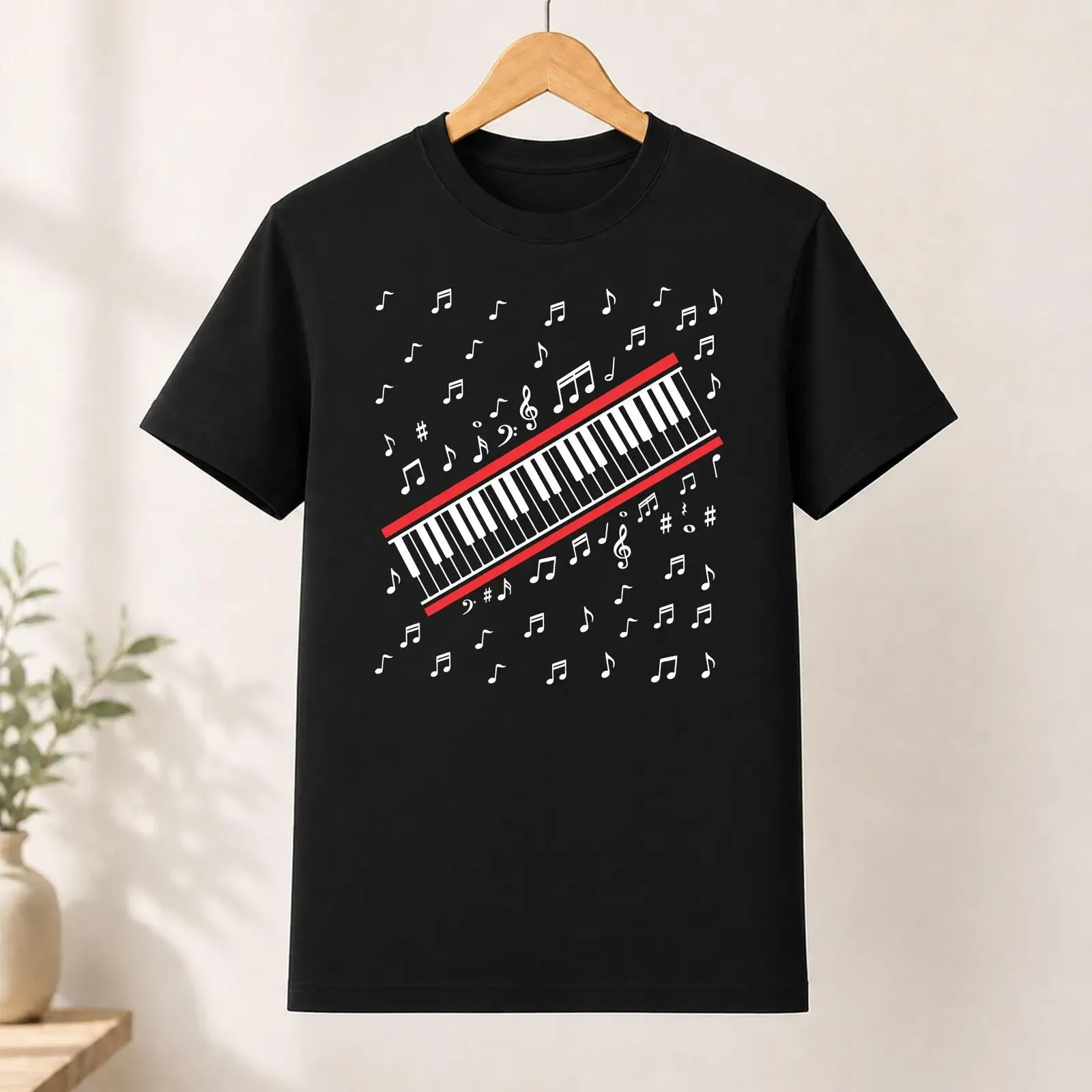 Piano Keyboard Musical Note T Shirt 80s 90s Retro Music for Players Lovers Concert Casual Top vintage Washed homme fashion