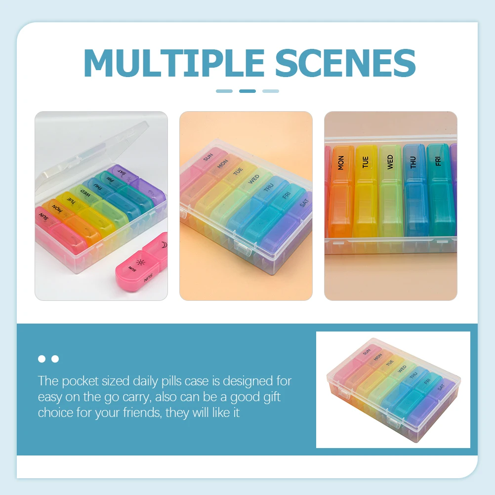 

Large 7 Grid Weekly Pill ganizer Box Small Storage Bins Portable Medicine Holder Colorful Plastic Mini Pills Containers Outdoor