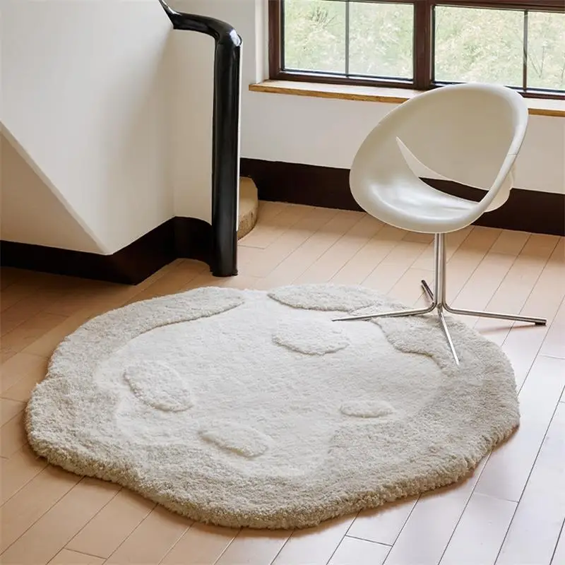 

Irregular French Cream Round Carpet Living Room Thick Soft Rugs For Bedroom Decoration Home Cloakroom Floor Mat Modern Table Rug