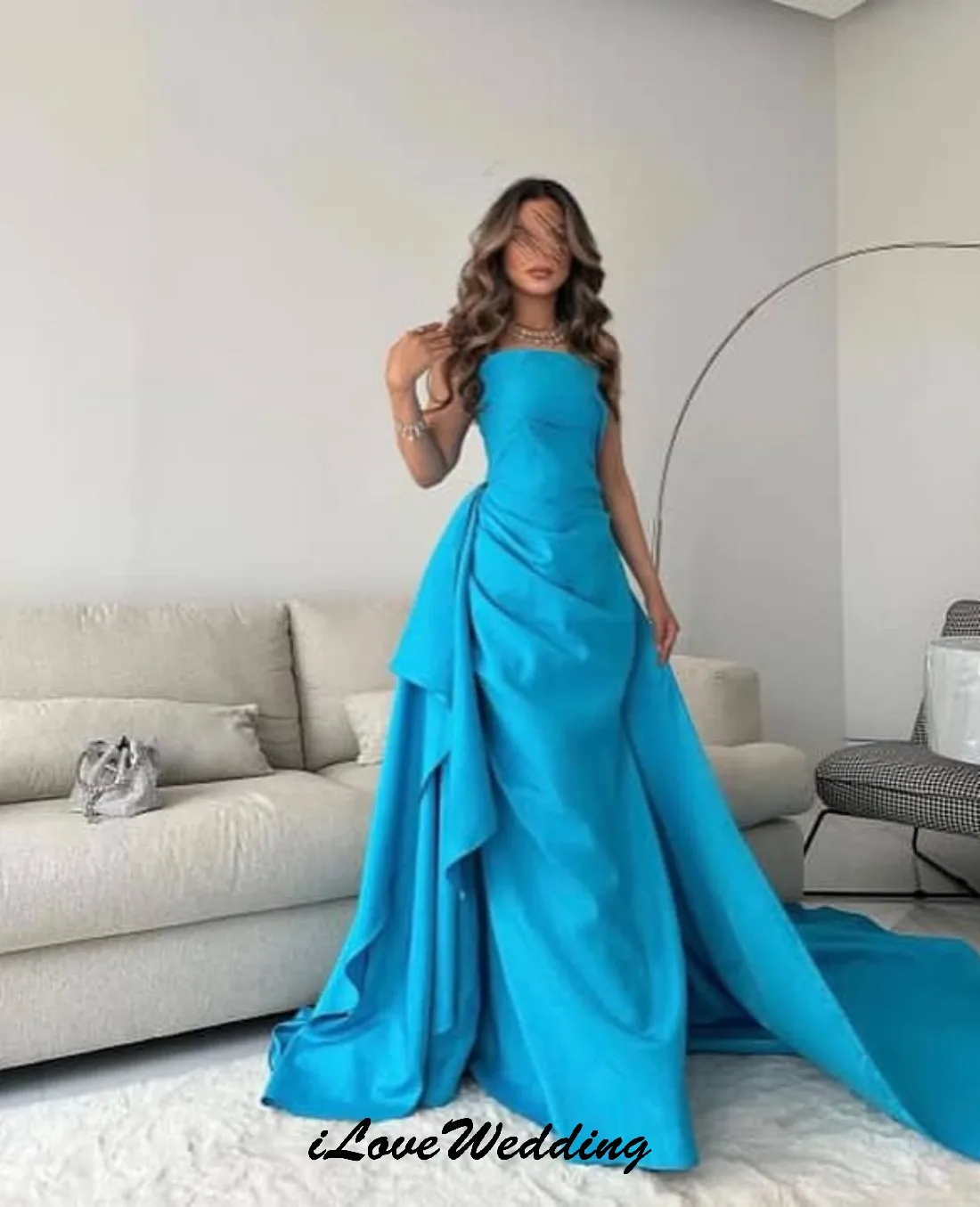 

Blue Strapless Prom Dresses 2025 Ruffles Satin Elegant Wedding Party Dress For Women Floor Length Evening Dresses Customized