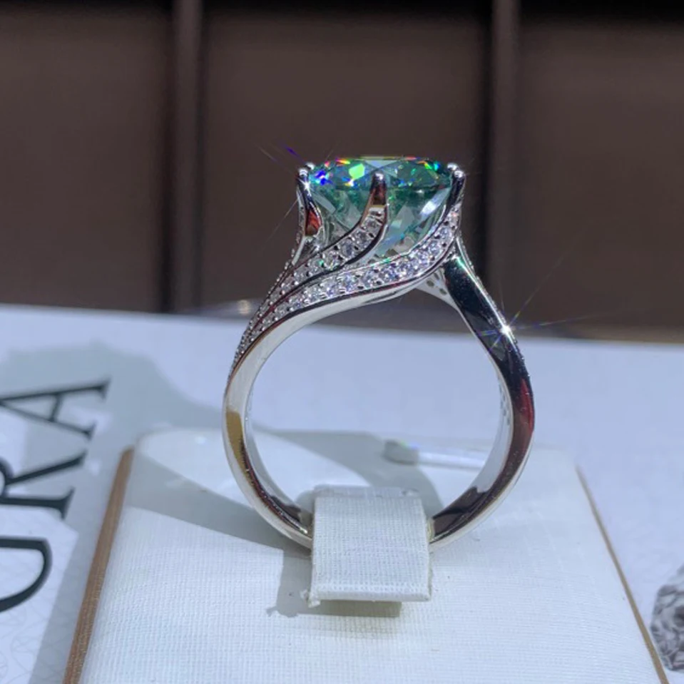 Serene Day – bague Moissanite verte 5ct, stylo de forage, diamant S925 en argent Sterling, bijoux fins pour cadeau de mariage de luxe