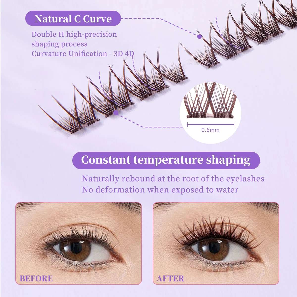 MAGEFY No Glue 36/48 رموش فردية بنية اللون 10-12 مم مطلوبة سهلة الإزالة، أدوات تجميل العين لتمديد الرموش الطبيعية